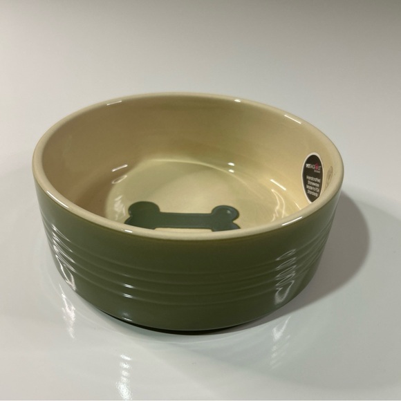 Petrageous Dog Pet Bowl Feeding Water Stoneware Green Ivory Dishwasher - Picture 10 of 10